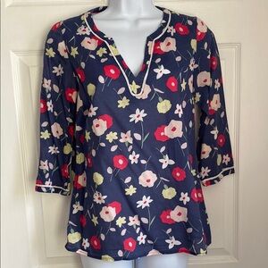 Boden Red and Pink Floral 3/4 Sleeve Blouse